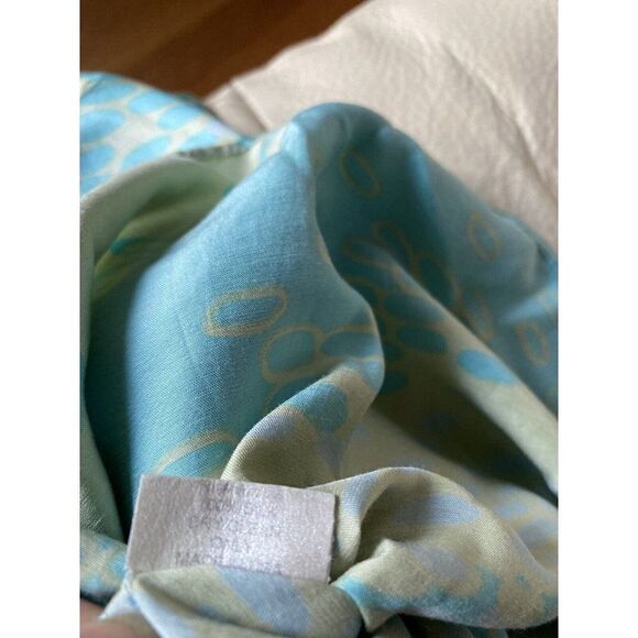 Jill Stuart Dress Silk Tan Turquoise Blue Shift Sleeveless Romantic Size 10 - Picture 6 of 8